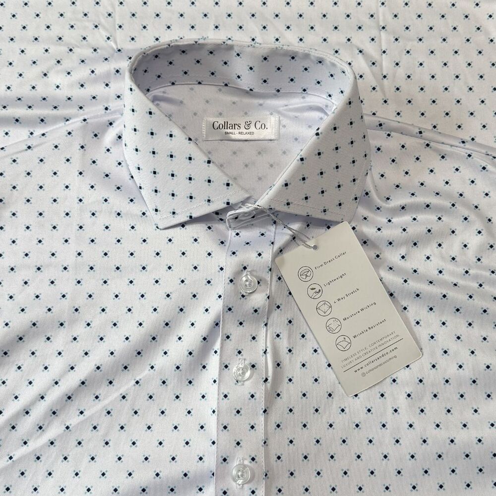COLLARS & CO Performance Polo SMALL RELAXED White Pebble Beach 5 Diamond NWT